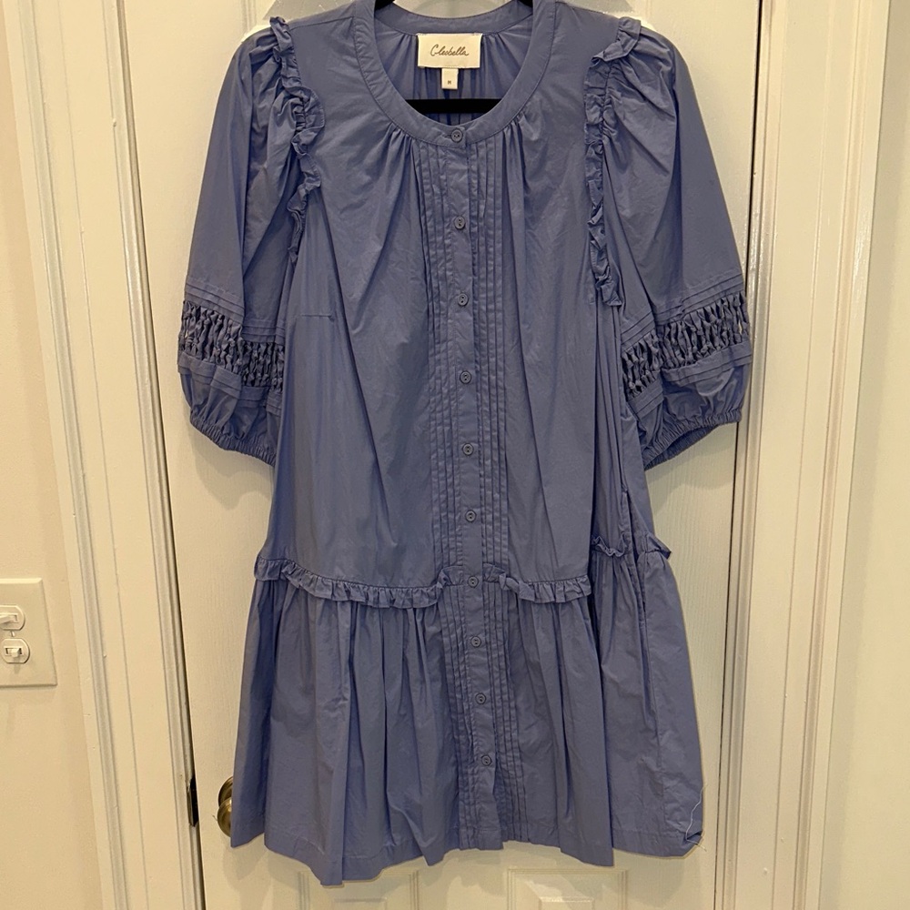 Cleo Bella Periwinkle Blue Button-Front Ruffle Mini Dress